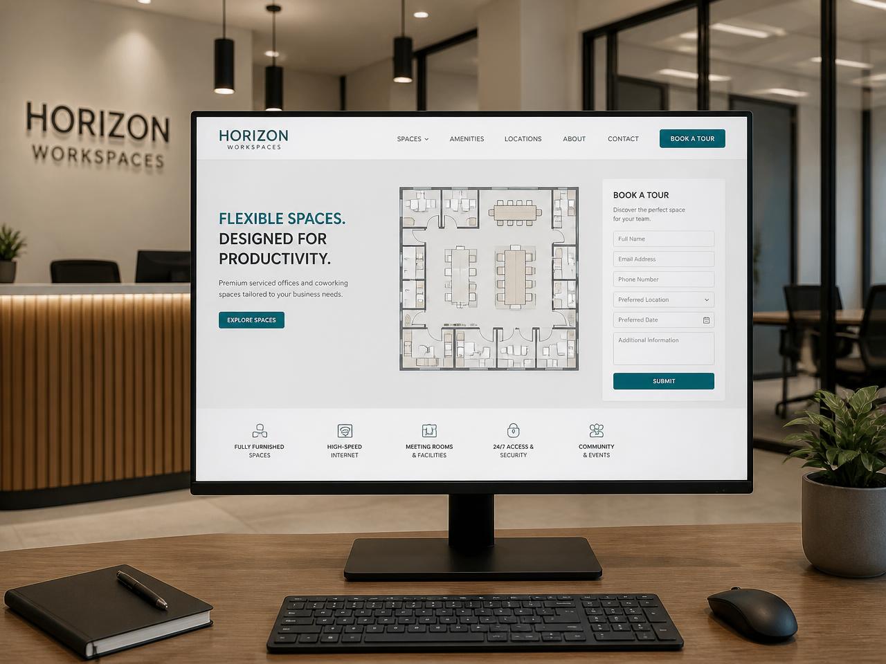 Horizon Workspaces — Serviced offices & coworking website designed by AC's Web Design